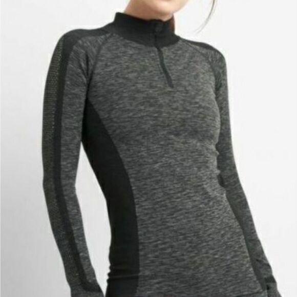 NWT Gap Fit Half-Zip Long Sleeve Running Skiing Seamless Top Black Spacedye S - Picture 1 of 16